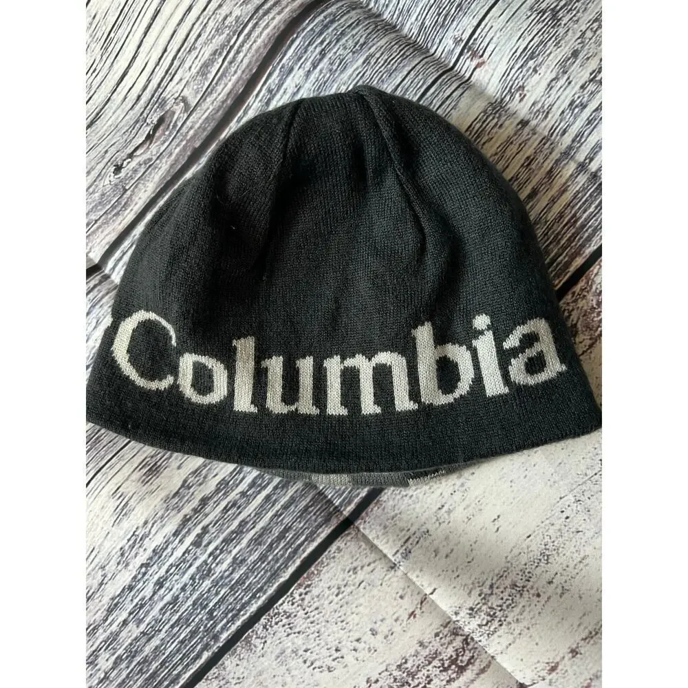Columbia Reversible Knit Beanie Cap, Youth Size Small, Black / Gray, Winter